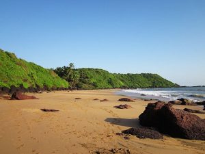 Quiet Cola beach and beautiful hill background, Goa